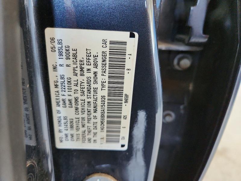 66032156 :رقم المزاد ، 1HGCM568X6A154926 vin ، 2006 Honda Accord مزاد بيع