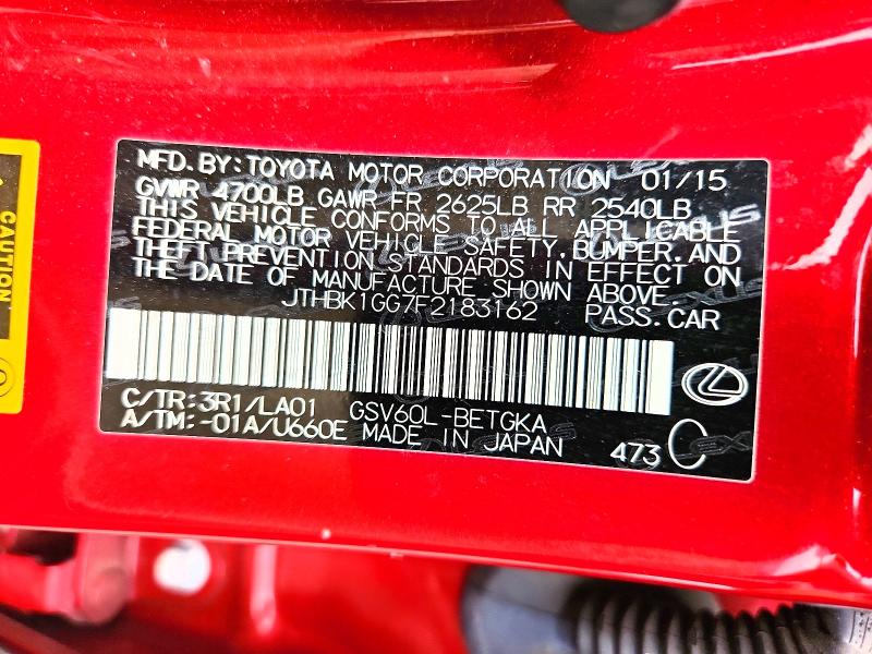 Продаж на аукціоні авто 2015 Lexus Es, vin: JTHBK1GG7F2183162, номер лоту: 67061766