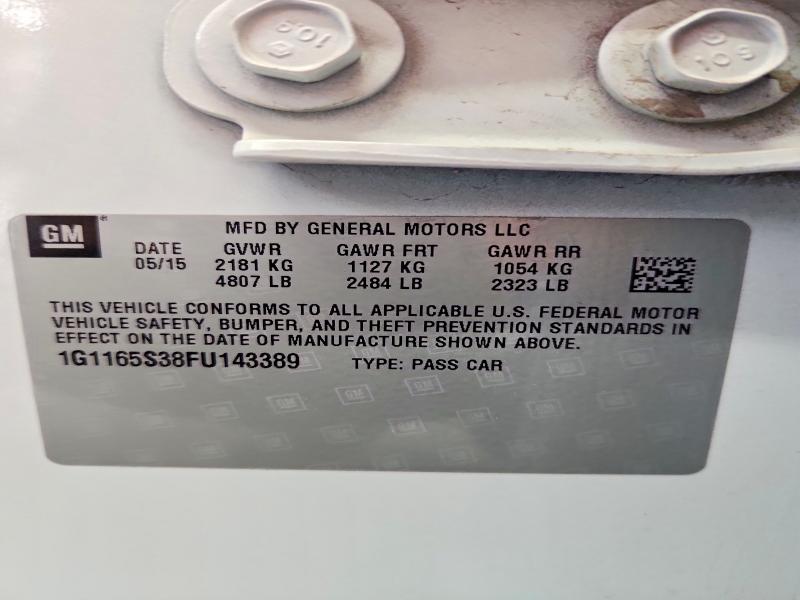 64968546 :رقم المزاد ، 1G1165S38FU143389 vin ، 2015 Chevrolet Impala مزاد بيع