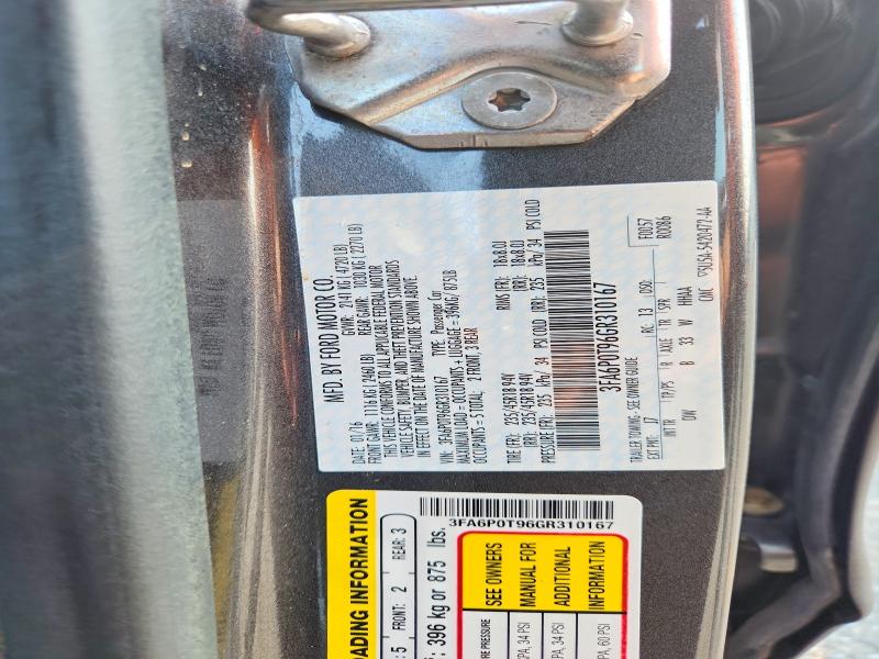 2016 Ford Fusion მანქანა იყიდება აუქციონზე, vin: 3FA6P0T96GR310167, აუქციონის ნომერი: 64422466