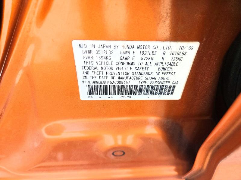 Aukcja sprzedaży 2010 Honda Fit, vin: JHMGE8H45AC009457, numer aukcji: 64074046