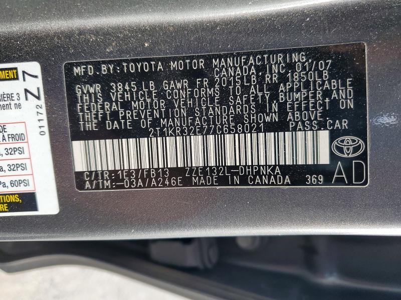 67187626 :رقم المزاد ، 2T1KR32E77C658021 vin ، 2007 Toyota Matrix مزاد بيع