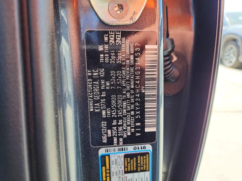 65168426 :رقم المزاد ، 5XYP34HC4NG314537 vin ، 2022 Kia Telluride مزاد بيع