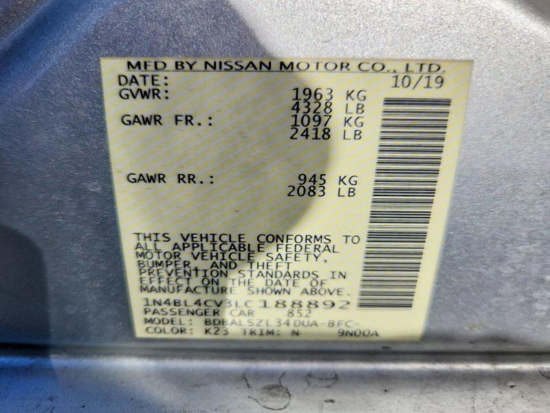 Aukcja sprzedaży 2020 Nissan Altima, vin: 1N4BL4CV3LC188892, numer aukcji: 66606336