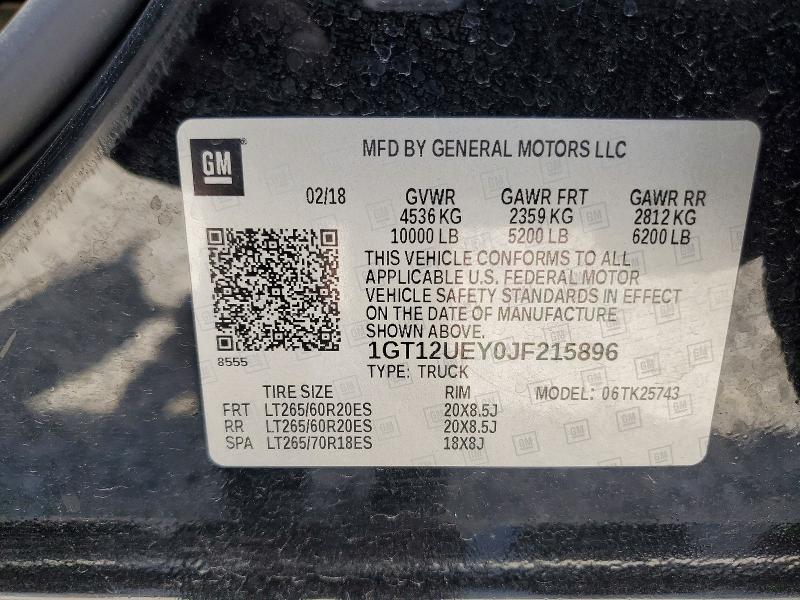 2018 Gmc Sierra მანქანა იყიდება აუქციონზე, vin: 1GT12UEY0JF215896, აუქციონის ნომერი: 66210076
