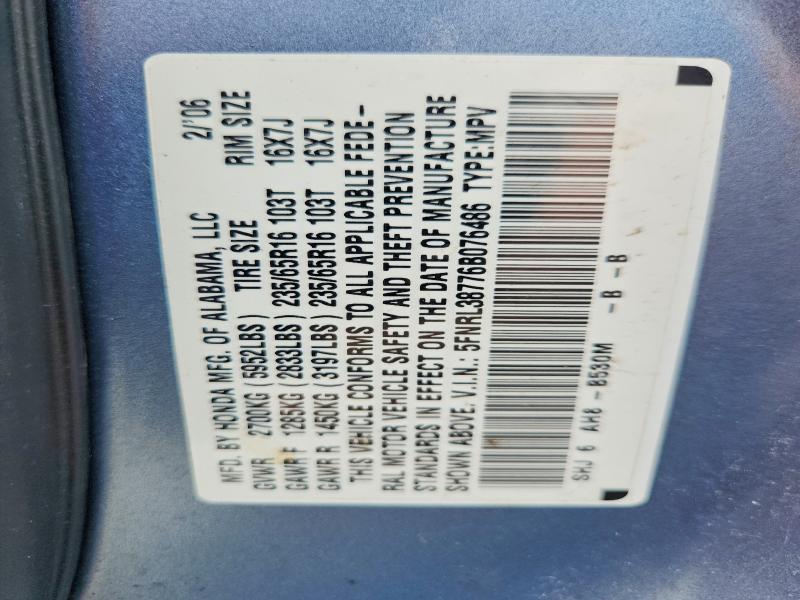 64948616 :رقم المزاد ، 5FNRL38776B076486 vin ، 2006 Honda Odyssey مزاد بيع