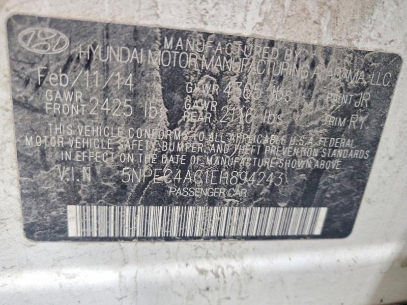 Aukcja sprzedaży 2014 Hyundai Sonata, vin: 5NPEC4AC1EH894243, numer aukcji: 65352566