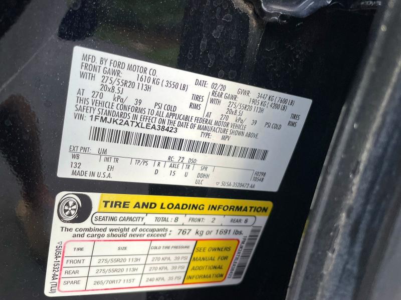2020 Ford Expedition მანქანა იყიდება აუქციონზე, vin: 1FMJK2ATXLEA38423, აუქციონის ნომერი: 65040776