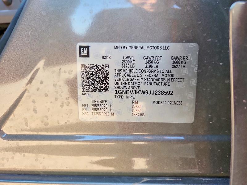 2018 Chevrolet Traverse მანქანა იყიდება აუქციონზე, vin: 1GNEVJKW9JJ238592, აუქციონის ნომერი: 67267266