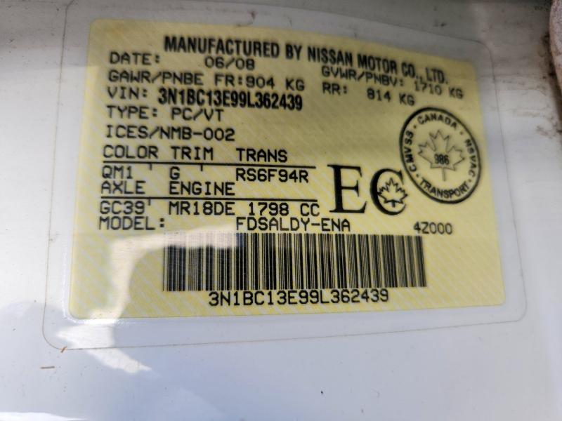 Aukcja sprzedaży 2009 Nissan Versa, vin: 3N1BC13E99L362439, numer aukcji: 66139986
