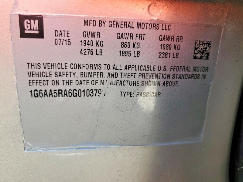 66572316 :رقم المزاد ، 1G6AA5RA6G0103799 vin ، 2016 Cadillac Ats مزاد بيع