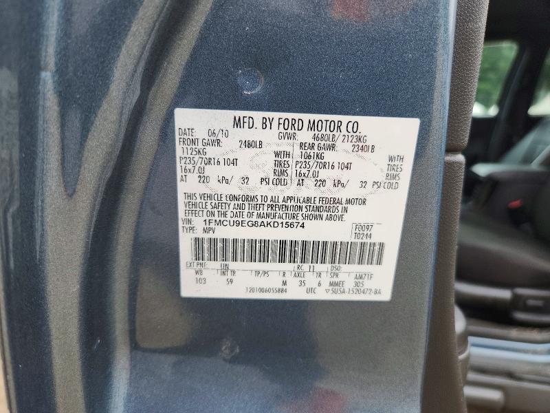 65752386 :رقم المزاد ، 1FMCU9EG8AKD15674 vin ، 2010 Ford Escape مزاد بيع
