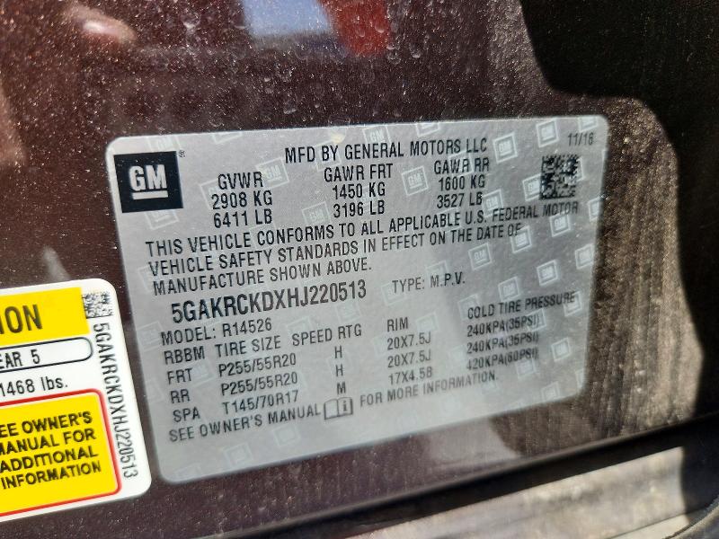 Продаж на аукціоні авто 2017 Buick Enclave, vin: 5GAKRCKDXHJ220513, номер лоту: 64200136