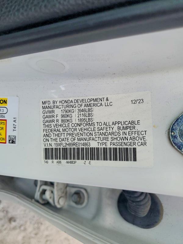Продажа на аукционе авто 2024 Honda Civic, vin: 19XFL2H89RE014863, номер лота: 65817256