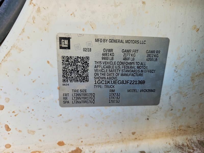 Aukcja sprzedaży 2018 Chevrolet Silverado, vin: 1GC1KUEG8JF221369, numer aukcji: 63657756