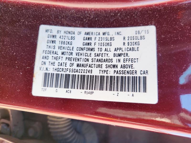 Продаж на аукціоні авто 2016 Honda Accord, vin: 1HGCR2F55GA020249, номер лоту: 67081946