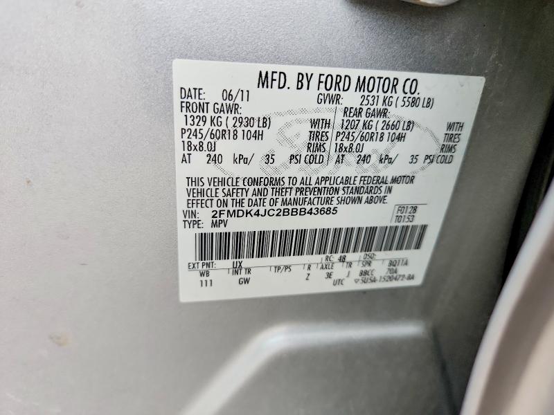 Продаж на аукціоні авто 2011 Ford Edge, vin: 2FMDK4JC2BBB43685, номер лоту: 66597926