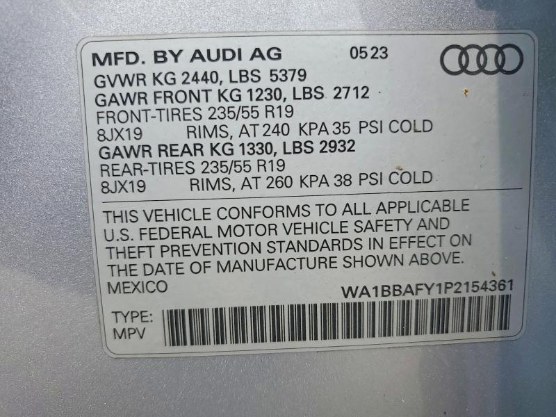 Aukcja sprzedaży 2023 Audi Q5, vin: WA1BBAFY1P2154361, numer aukcji: 64000006