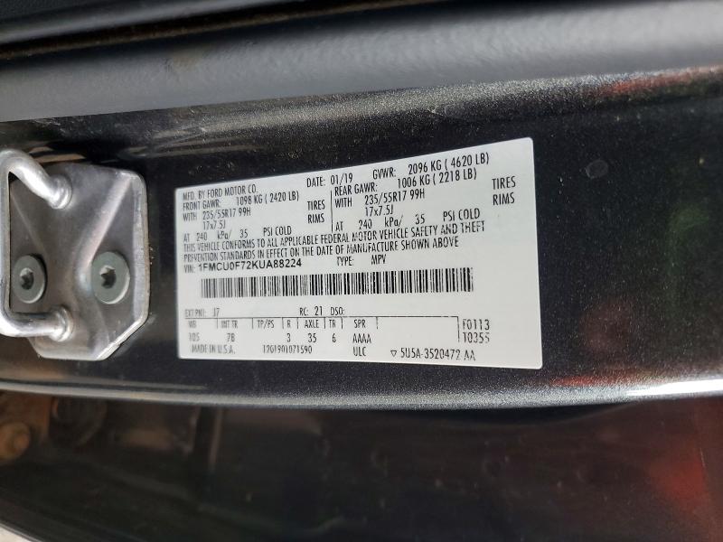 Продажа на аукционе авто 2019 Ford Escape, vin: 1FMCU0F72KUA88224, номер лота: 64819066