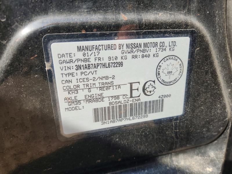 2017 Nissan Sentra მანქანა იყიდება აუქციონზე, vin: 3N1AB7AP7HL672299, აუქციონის ნომერი: 64257926