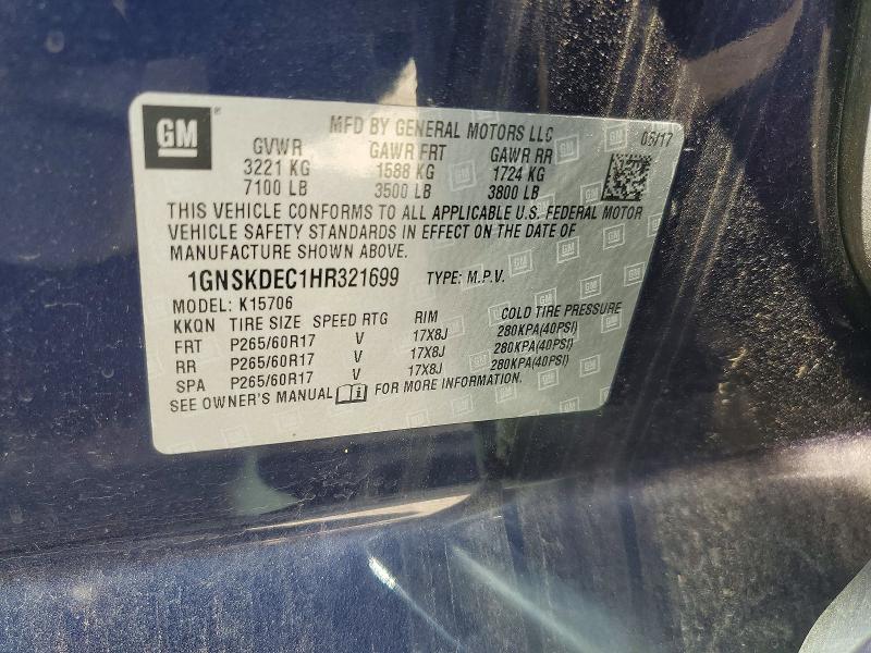 Aukcja sprzedaży 2017 Chevrolet Tahoe, vin: 1GNSKDEC1HR321699, numer aukcji: 66626516