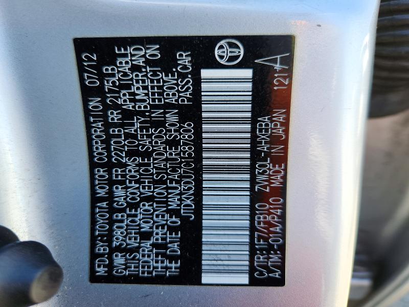Aukcja sprzedaży 2012 Toyota Prius, vin: JTDKN3DU7C1587806, numer aukcji: 65751326