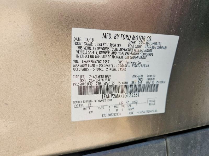 Продажа на аукционе авто 2018 Ford Taurus, vin: 1FAHP2MK7JG125551, номер лота: 64967846