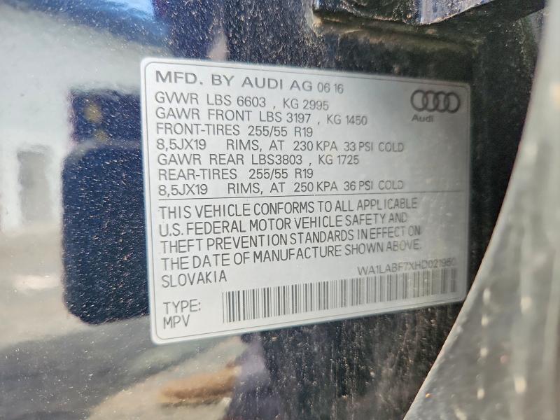 66065456 :رقم المزاد ، WA1LABF7XHD021950 vin ، 2017 Audi Q7 مزاد بيع