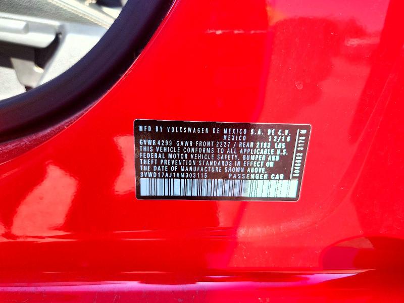 Продажа на аукционе авто 2017 Volkswagen Jetta, vin: 3VWD17AJ1HM303115, номер лота: 66842686