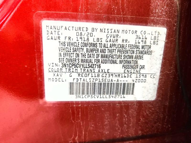 65728586 :رقم المزاد ، 3N1CP5CV1LL542716 vin ، 2020 Nissan Kicks مزاد بيع