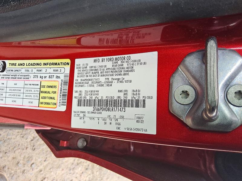 2020 Ford Fusion მანქანა იყიდება აუქციონზე, vin: 3FA6P0HD8LR171473, აუქციონის ნომერი: 63721586