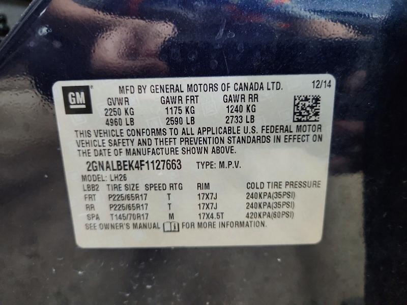Продажа на аукционе авто 2015 Chevrolet Equinox, vin: 2GNALBEK4F1127663, номер лота: 64849796