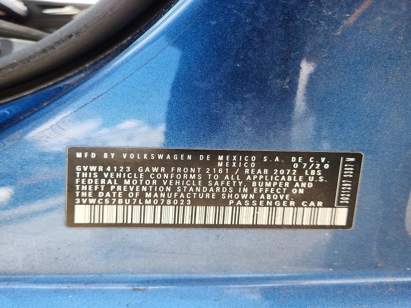 2020 Volkswagen Jetta მანქანა იყიდება აუქციონზე, vin: 3VWC57BU7LM078023, აუქციონის ნომერი: 66747876
