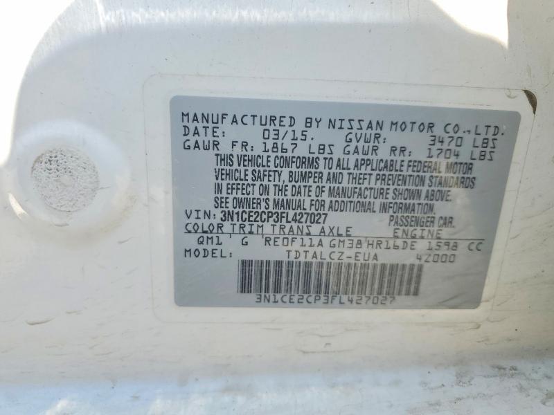 64650436 :رقم المزاد ، 3N1CE2CP3FL427027 vin ، 2015 Nissan Versa Note مزاد بيع