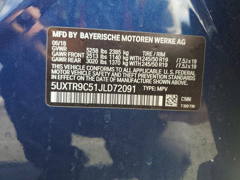 67376366 :رقم المزاد ، 5UXTR9C51JLD72091 vin ، 2018 Bmw X3 مزاد بيع