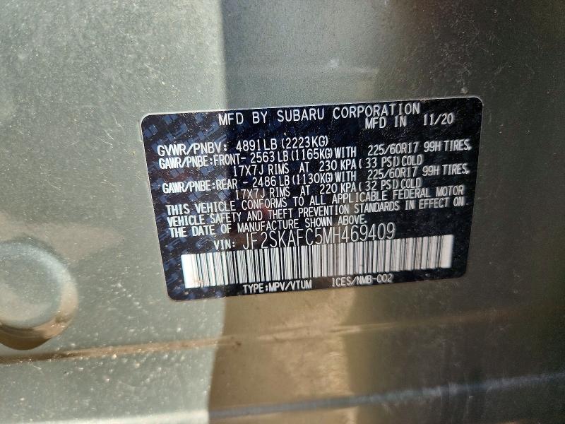 Aukcja sprzedaży 2021 Subaru Forester, vin: JF2SKAFC5MH469409, numer aukcji: 65238846