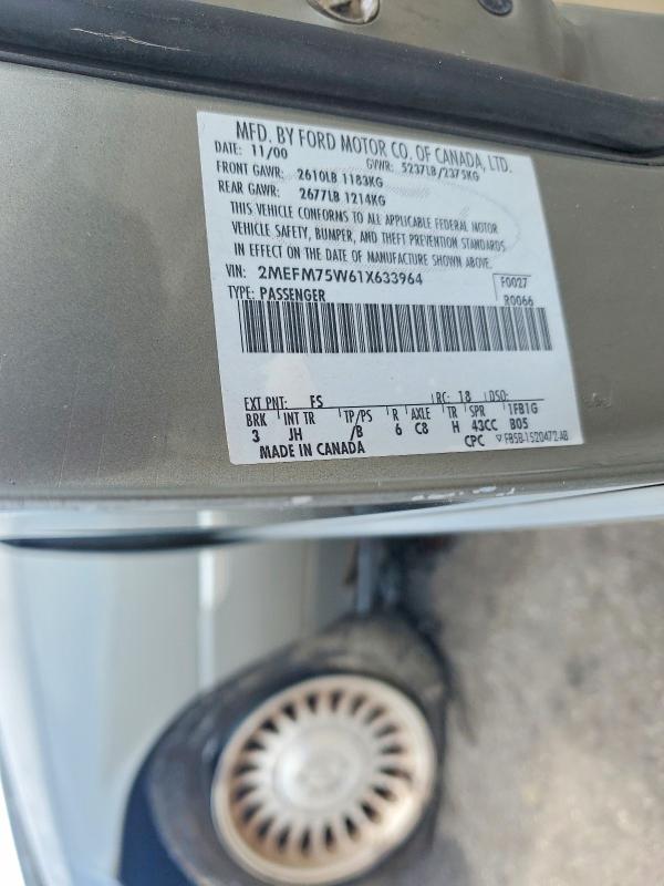 Aukcja sprzedaży 2001 Mercury Grand Marquis, vin: 2MEFM75W61X633964, numer aukcji: 66479976