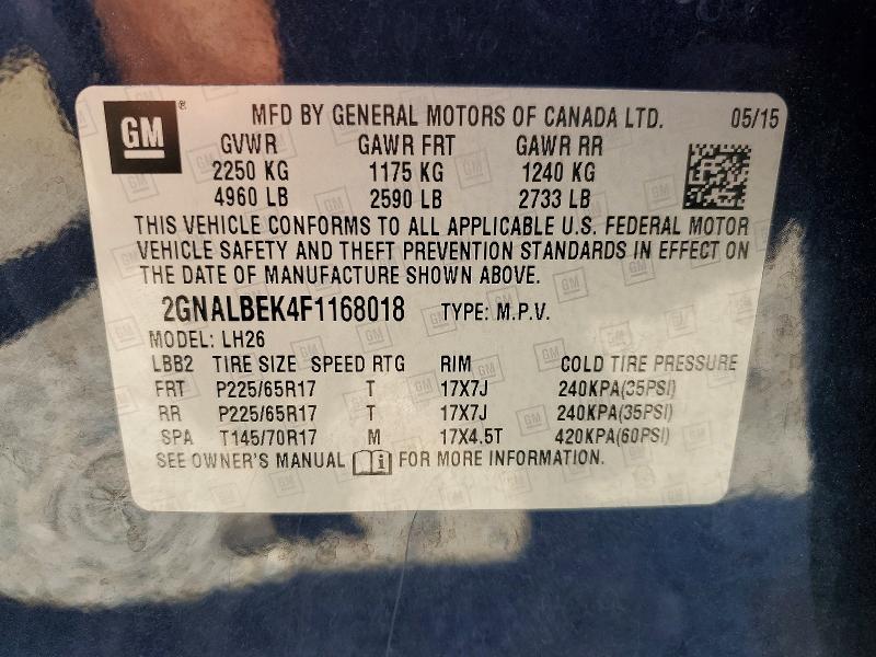 Aukcja sprzedaży 2015 Chevrolet Equinox, vin: 2GNALBEK4F1168018, numer aukcji: 65374256