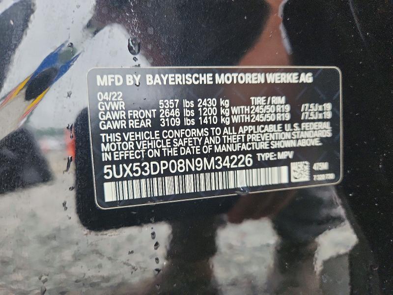 Продаж на аукціоні авто 2022 Bmw X3, vin: 5UX53DP08N9M34226, номер лоту: 63901476