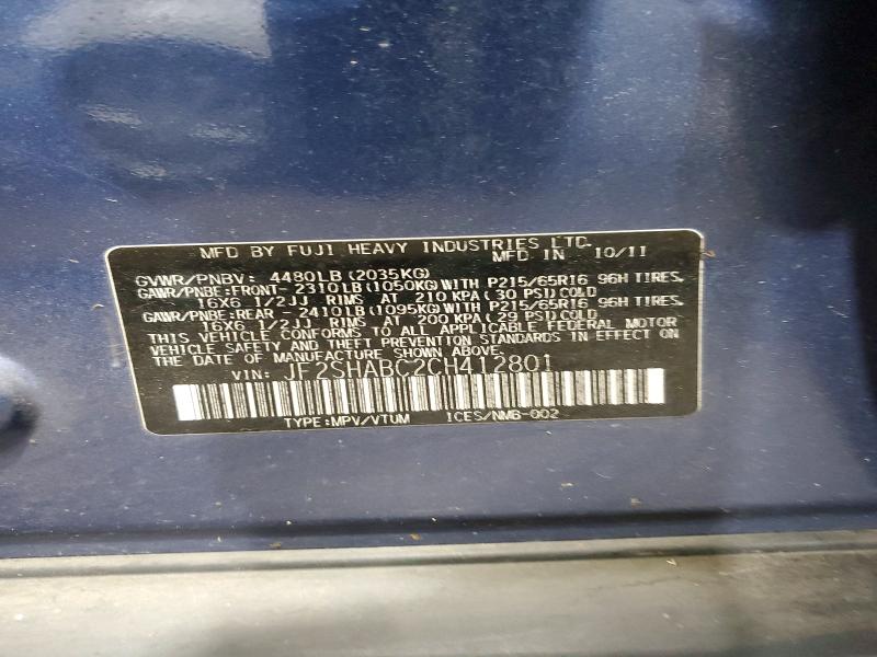 Aukcja sprzedaży 2012 Subaru Forester, vin: JF2SHABC2CH412801, numer aukcji: 65097566