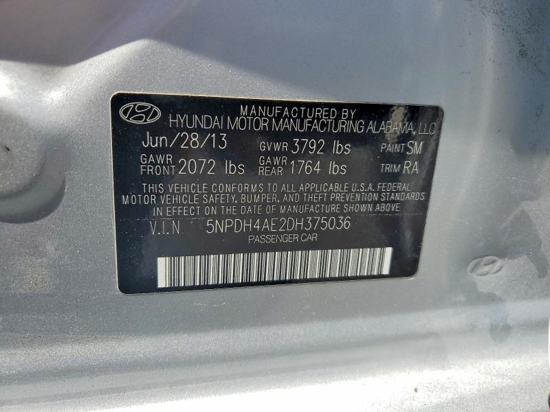 Продаж на аукціоні авто 2013 Hyundai Elantra, vin: 5NPDH4AE2DH375036, номер лоту: 65872536