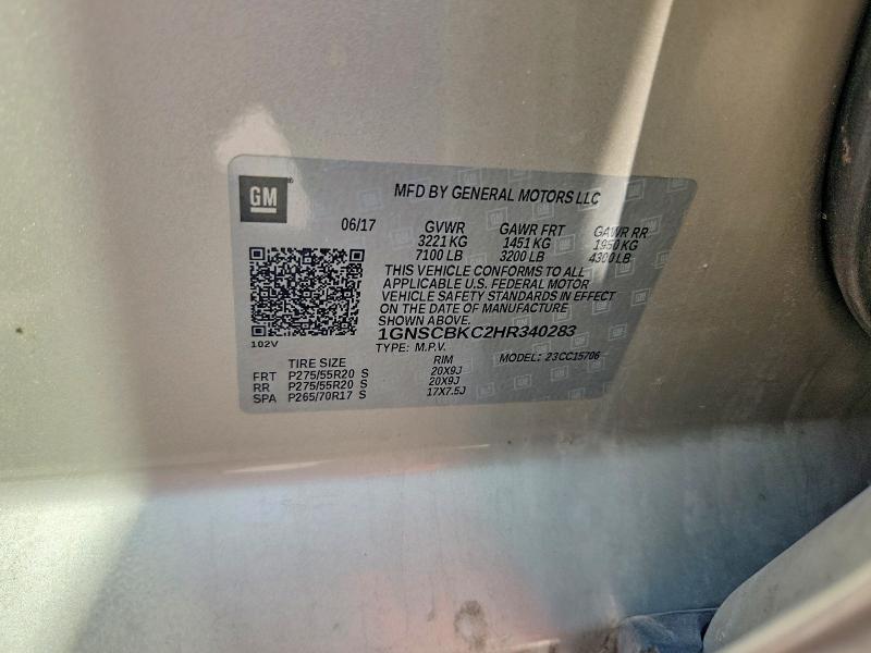 Aukcja sprzedaży 2017 Chevrolet Tahoe, vin: 1GNSCBKC2HR340283, numer aukcji: 64301446