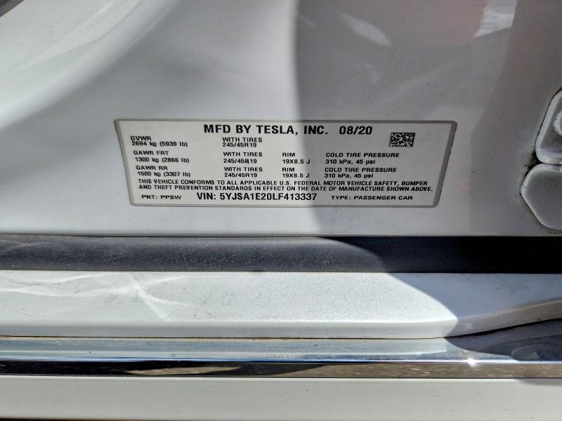 Aukcja sprzedaży 2020 Tesla Model S, vin: 5YJSA1E20LF413337, numer aukcji: 63326546