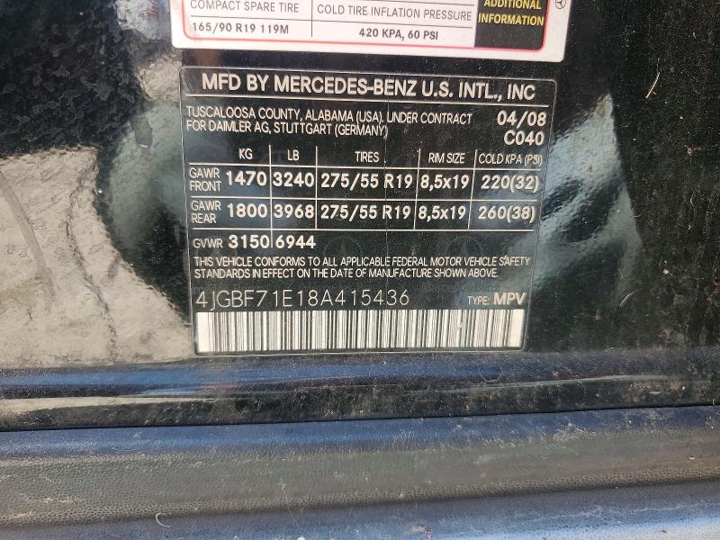 64498976 :رقم المزاد ، 4JGBF71E18A415436 vin ، 2008 Mercedes-benz Gl مزاد بيع