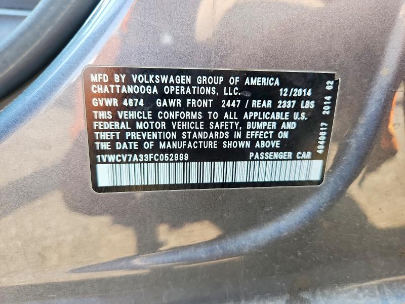 Продажа на аукционе авто 2015 Volkswagen Passat, vin: 1VWCV7A33FC052999, номер лота: 64199846