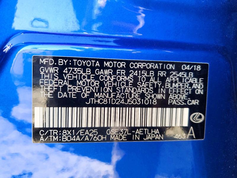 Продажа на аукционе авто 2018 Lexus Is, vin: JTHC81D24J5031018, номер лота: 66647886