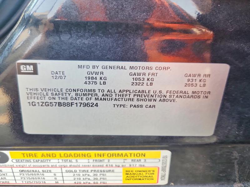 2008 Chevrolet Malibu მანქანა იყიდება აუქციონზე, vin: 1G1ZG57B88F179624, აუქციონის ნომერი: 63710306