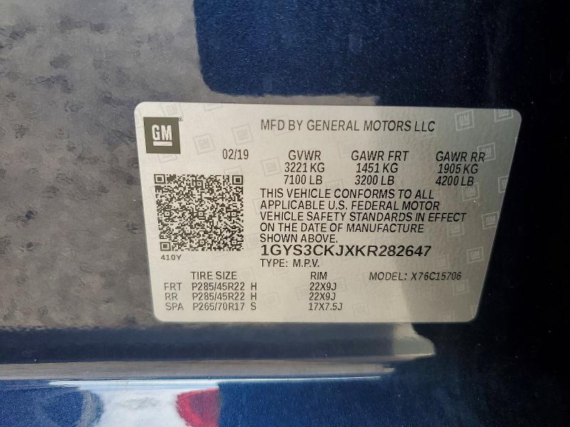 63511626 :رقم المزاد ، 1GYS3CKJXKR282647 vin ، 2019 Cadillac Escalade مزاد بيع