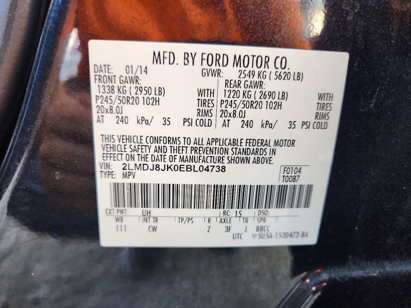 2014 Lincoln Mkx მანქანა იყიდება აუქციონზე, vin: 2LMDJ8JK0EBL04738, აუქციონის ნომერი: 66460926