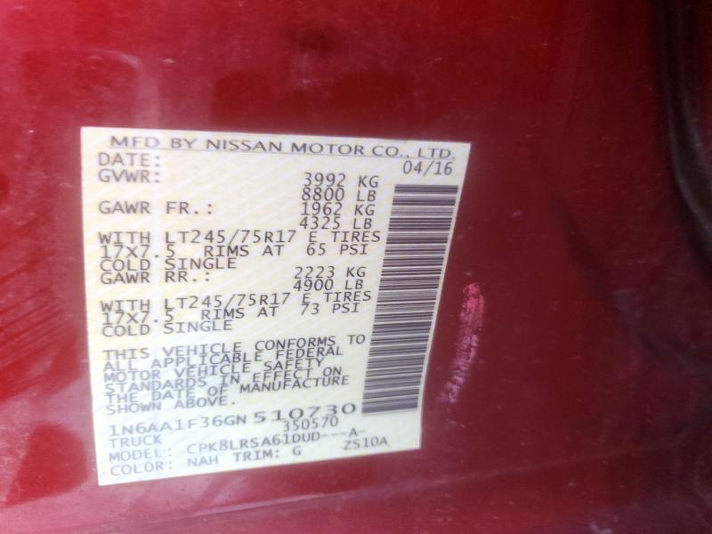 2016 Nissan Titan Xd მანქანა იყიდება აუქციონზე, vin: 1N6AA1F36GN510730, აუქციონის ნომერი: 65626046